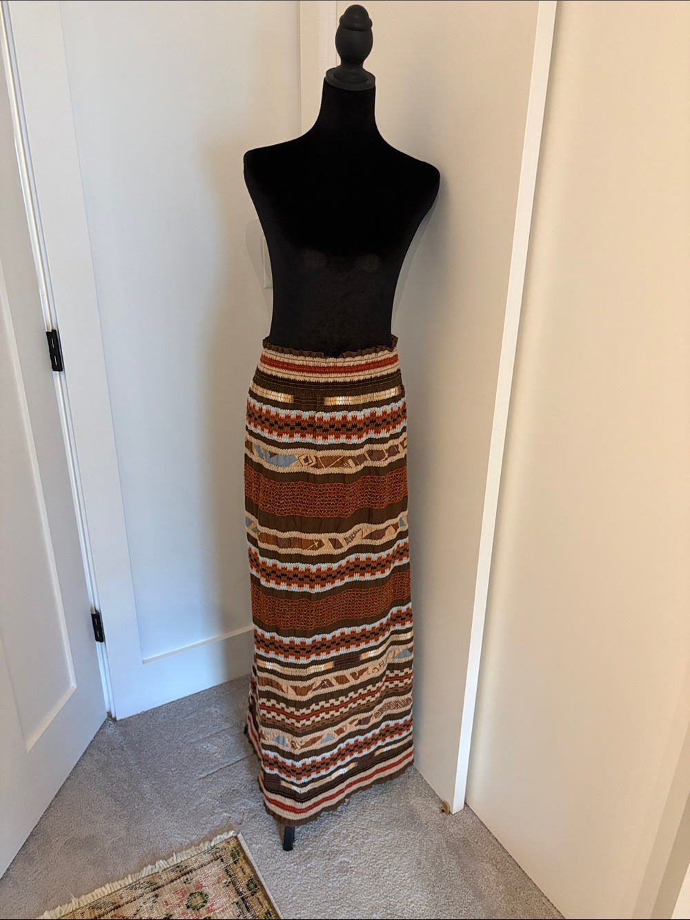 Bohemian Striped Knit Maxi Skirt - Brown Multi